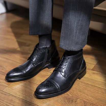 Variant image for Męskie Eleganckie Skórzane Botki z Zapięciem na Zamek i Klasycznymi Detalami Brogue-16