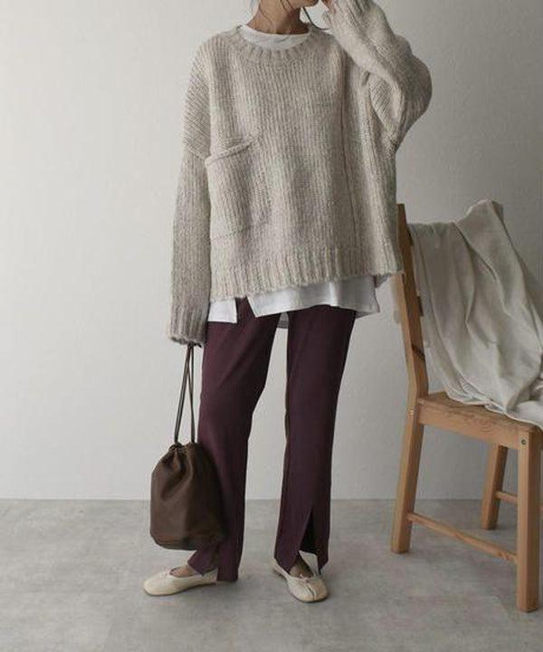 Damski Nowoczesny Akrylowy Sweter z Kieszeniami z Eleganckim Wykończeniem