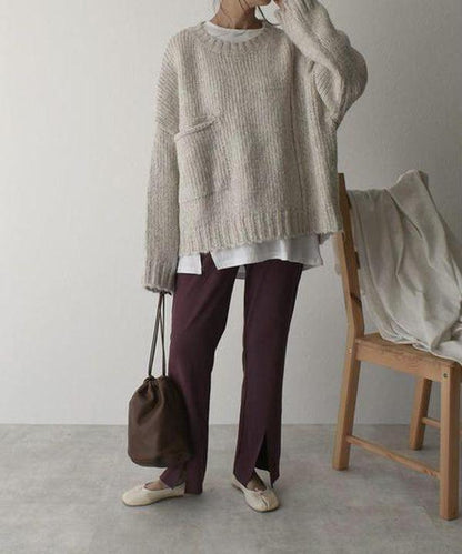 Damski Nowoczesny Akrylowy Sweter z Kieszeniami z Eleganckim Wykończeniem