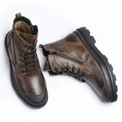 Męskie Stylowe Skórzane Buty Combat z Sznurówkami i Zapięciem