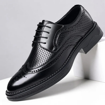 Męskie Eleganckie Skórzane Oksfordy z Geperforowanym Designem i Broguem