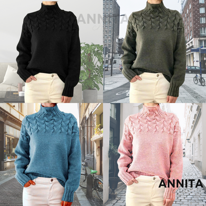Damski Elegancki Akrylowy Sweter z Wysokim Kołnierzem