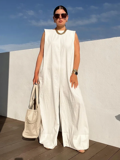 Damski Elegancki Oddychający Jumpsuit z Szerokimi Nogawkami bez Rękawów