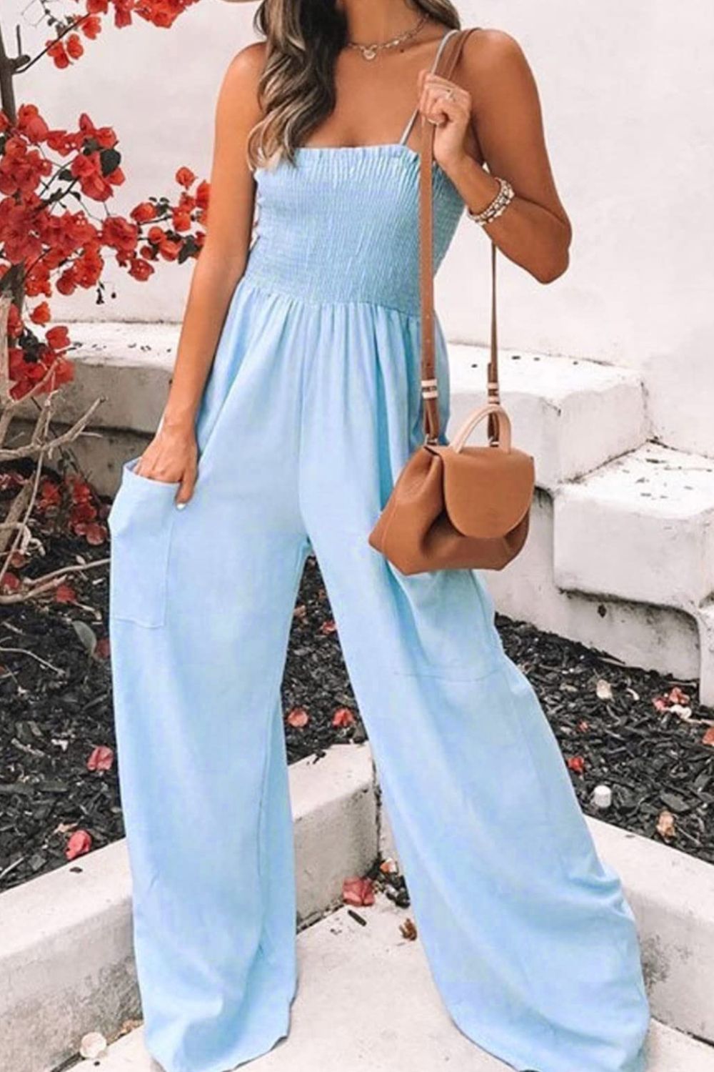 Variant image for Kobieta Elegancki Lekki Jumpsuit z Wąskimi Ramiączkami i Szerokimi Nogawkami-17