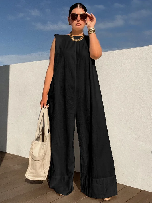 Damski Elegancki Oddychający Jumpsuit z Szerokimi Nogawkami bez Rękawów
