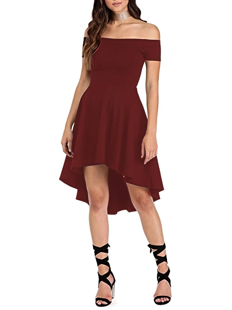 Kobieta Elegancka Sukienka Off-the-Shoulder z Delikatnym Fasonem na Wesele i Wieczorne Wyjścia