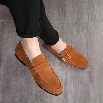 Męskie Eleganckie Skórzane Loafersy z Wysokiej Jakości Zamszu z Wyściełaną Wkładką