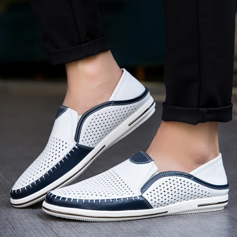 Męskie Stylowe Skórzane Loafersy z Oddychającym Wzorem