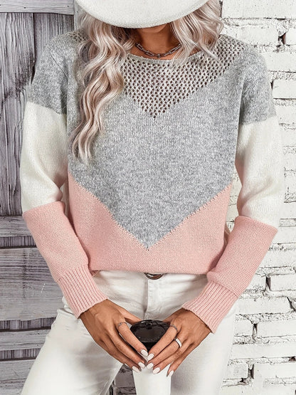 Kobiecy Elegancki Sweter Damski z Długim Rękawem z Otworami