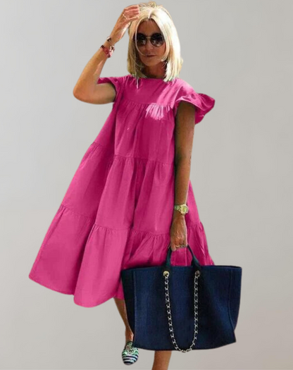 Damska Elegancka Lekka Sukienka Plażowa z Falbanami w Stylu Vintage