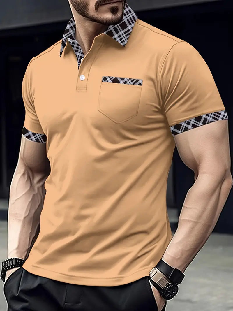 Variant image for Męski Stylowy Bawełniany Golfshirt z Kraciastym Kołnierzem-9