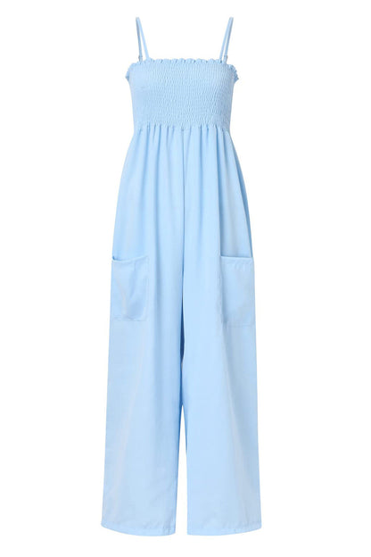 Kobieta Elegancki Lekki Jumpsuit z Wąskimi Ramiączkami i Szerokimi Nogawkami