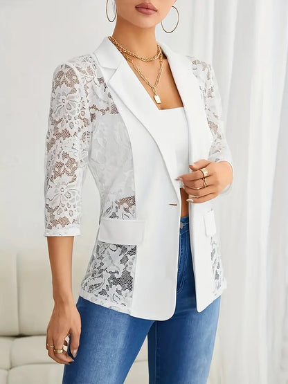 Kobiety Elegancki Poliester Blazer z Koronkowymi Detalami