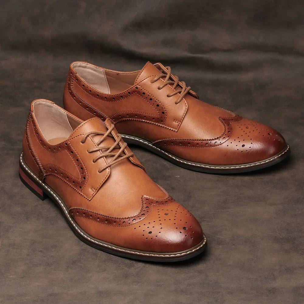 Męskie Eleganckie Skórzane Oksfordy Wingtip z Broguem