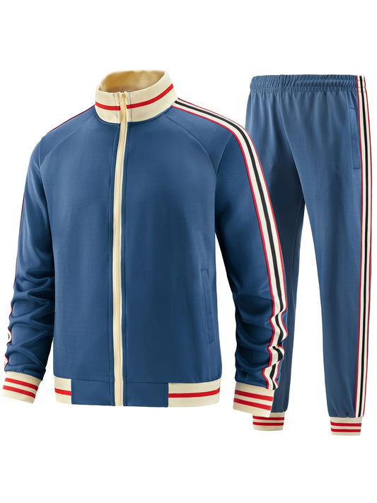 Męski Stylowy Materiałowy Dres z Casual Fit i Paskami