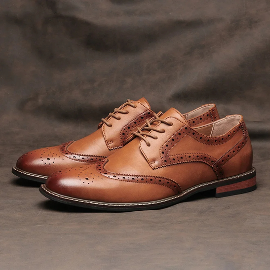 Męskie Eleganckie Skórzane Oksfordy Wingtip z Broguem