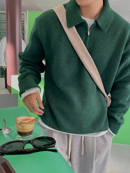 Variant image for Męski Casualowy Sweter z Półzamkiem z Wysokiej Jakości Dzianiny z Modnym Wzorem w Paski-1