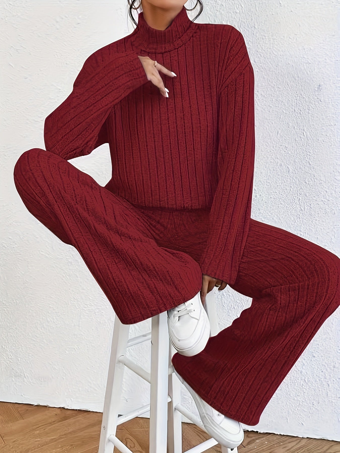 Damski Casualowy Sweter z Golfem z Wysokiej Jakości Dzianiny z Wygodnym Krojem