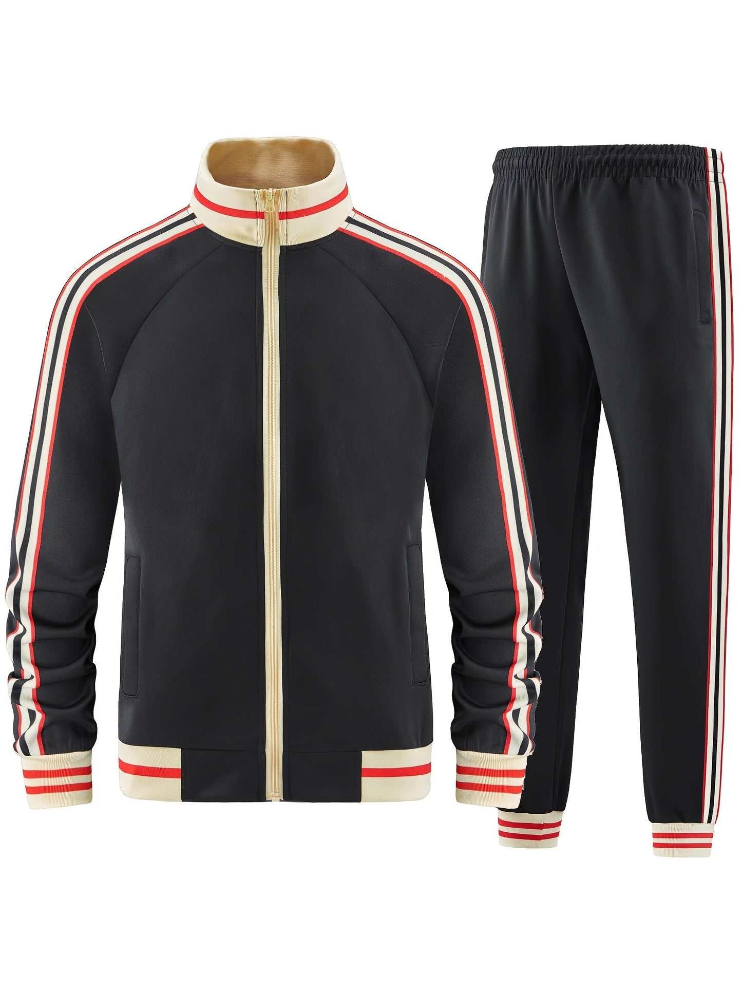 Męski Stylowy Materiałowy Dres z Casual Fit i Paskami