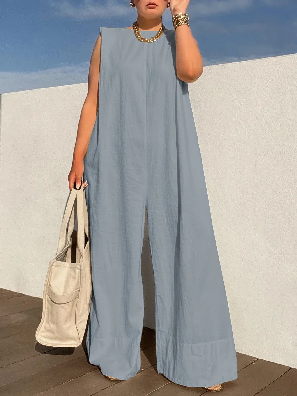 Variant image for Damski Elegancki Oddychający Jumpsuit z Szerokimi Nogawkami bez Rękawów-11