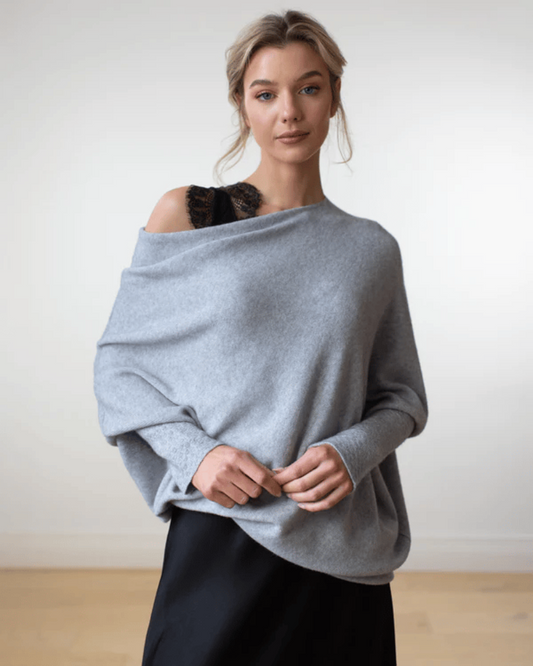 Kobiecy Stylowy Sweter z Asymetrycznym Drapowaniem i Wygodnym Dopasowaniem