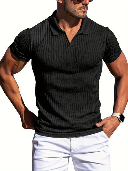 Męski Elegancki T-Shirt Rib z Wąskim Fasonem i Wysokiej Jakości Materiałem