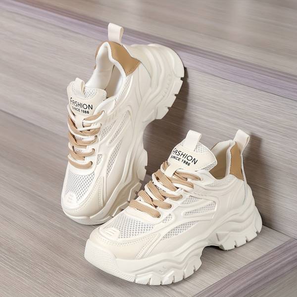 Damskie Nowoczesne Syntetyczne Sneakersy z Platformą z Oddychającego Materiału