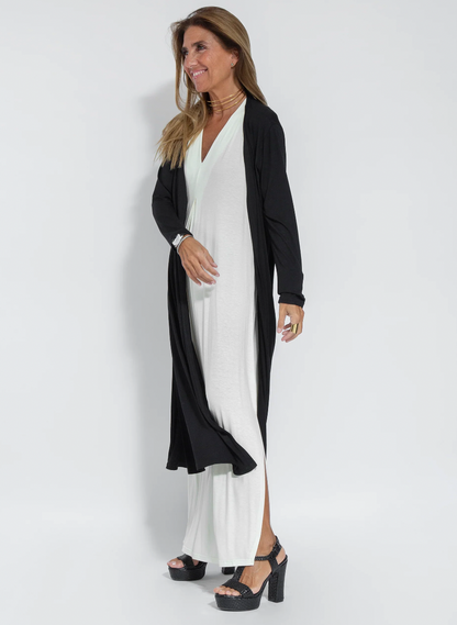 Kobieta Elegancka Długa Sukienka z Kardiganem z Wysokiej Jakości Materiałów z Flattering Sylwetką