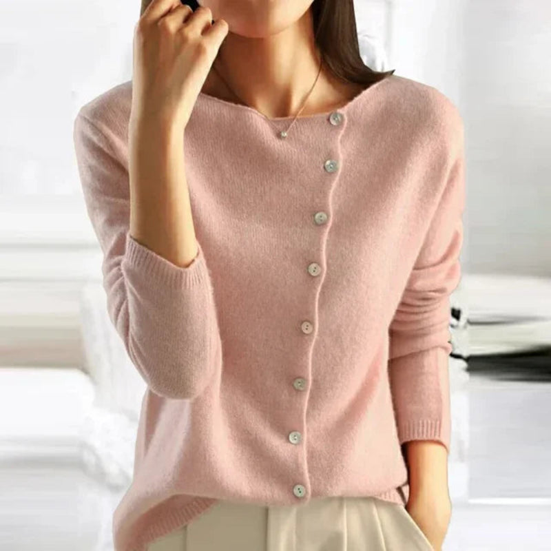 Kobiecy Elegancki Sweter Damski z Guzikami w Wysokiej Jakości Dzianinie z Luźnym Krojem
