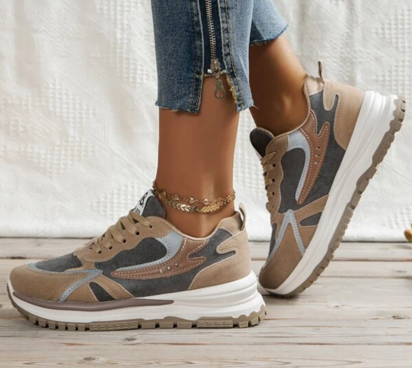 Kobiece Nowoczesne Lekkie Sneakersy Plateau z Wysokiej Jakości Materiałów