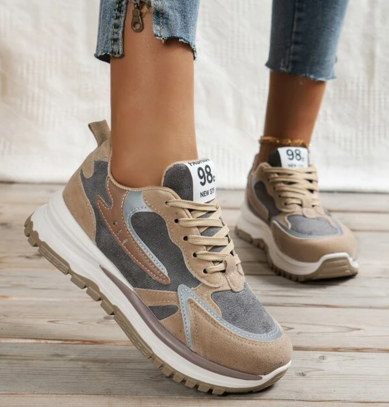 Kobiece Nowoczesne Lekkie Sneakersy Plateau z Wysokiej Jakości Materiałów
