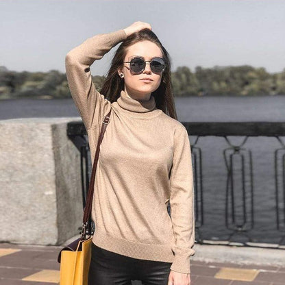 Damski Dopasowany Golf Sweter z Wysokim Kołnierzem