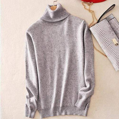 Damski Dopasowany Golf Sweter z Wysokim Kołnierzem