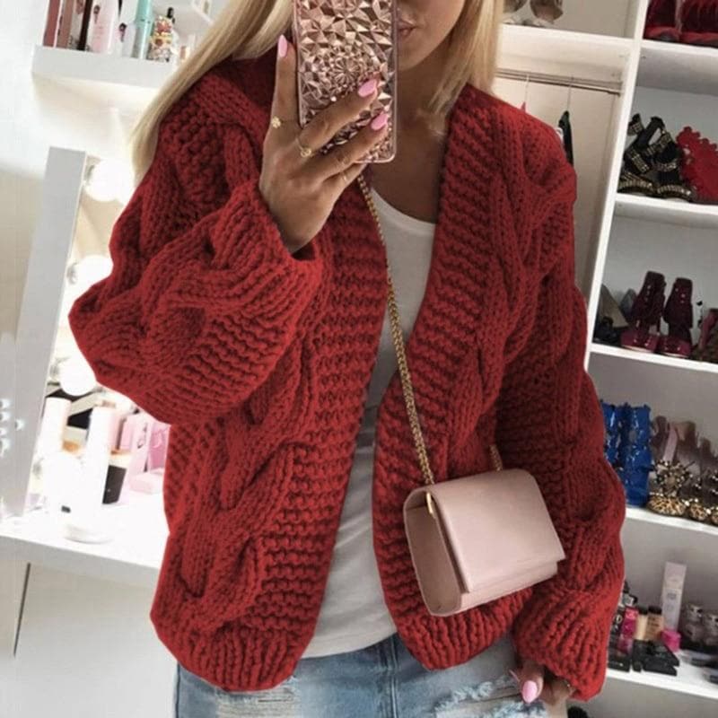 Damski Sweter z Szerokimi Rękawami i Warkoczowym Splotem