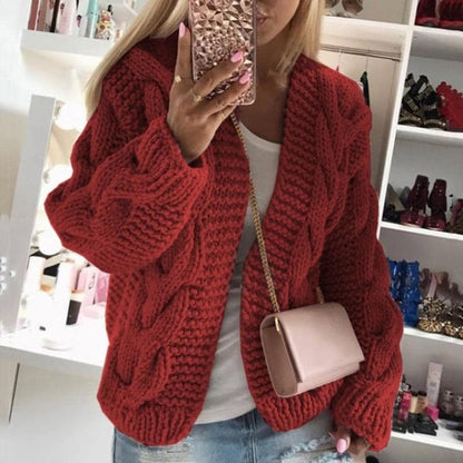 Damski Sweter z Szerokimi Rękawami i Warkoczowym Splotem
