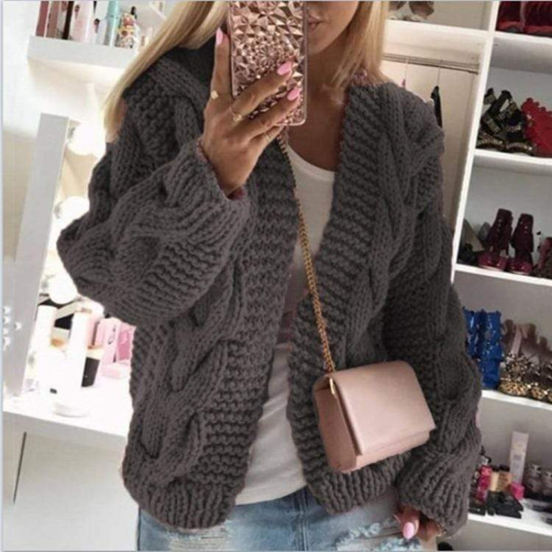 Damski Sweter z Szerokimi Rękawami i Warkoczowym Splotem