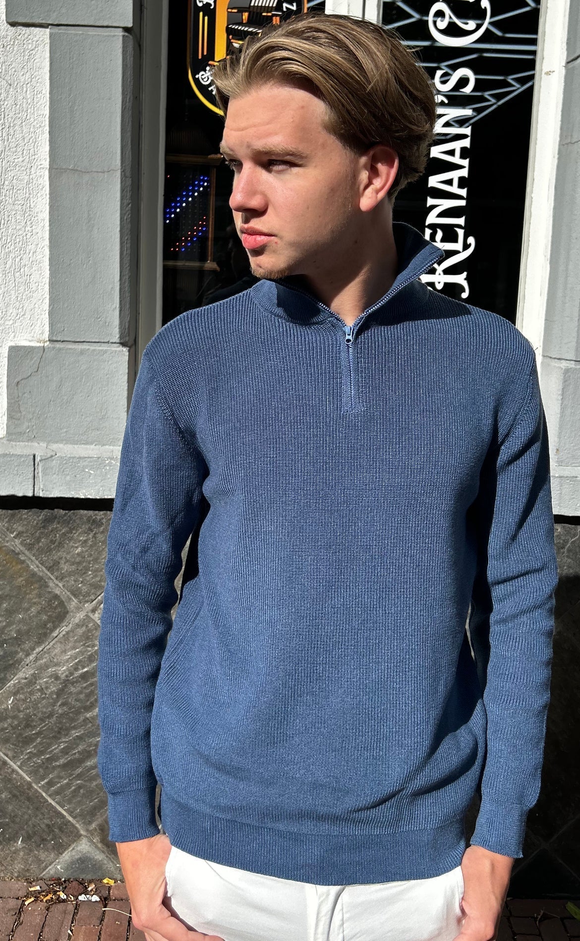 Męski Stylowy Akrylowy Sweter z Pół-Zipem z Wygodnym Zapięciem
