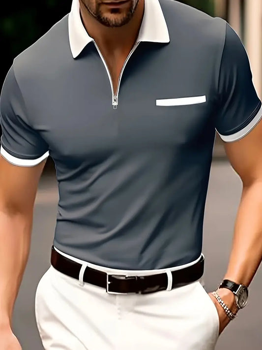Męski Stylowy Poloshirt z Półzamkiem i Klasycznym Kołnierzykiem