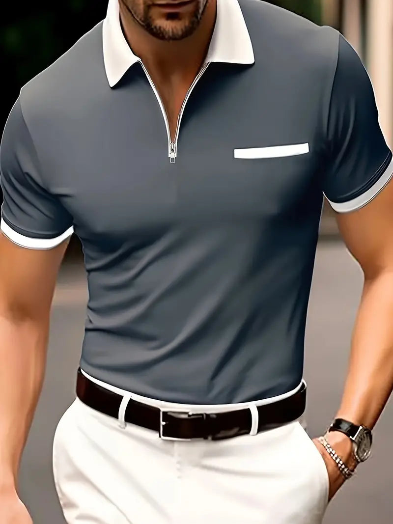 Variant image for Męski Stylowy Poloshirt z Półzamkiem i Klasycznym Kołnierzykiem-1