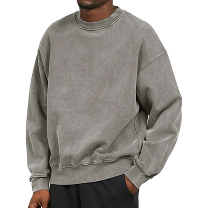 Vintage Styl Sweter z Okrągłym Kołnierzem, Luźny Męski | Idealny na Jesień/Zimę