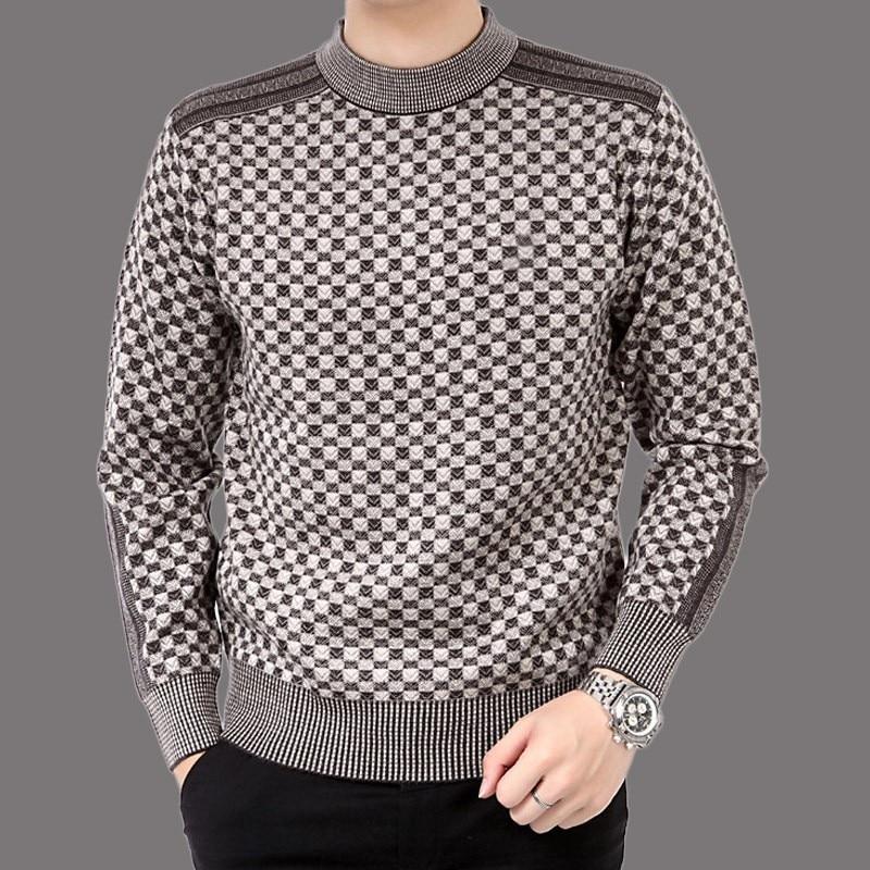 Variant image for Męski Stylowy Kaszmirowy Sweter z Golfem w Wzór w Rombki z Elastycznymi Rękawami-6