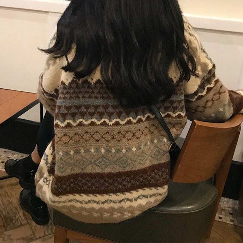 Damski Wygodny Polyester Sweter z Długim Rękawem w Stylu Vintage