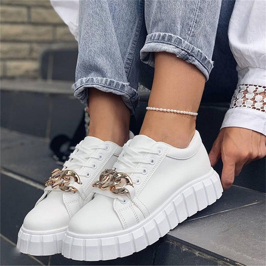 Damskie Stylowe Oddychające Sneakersy z Złotymi Elementami