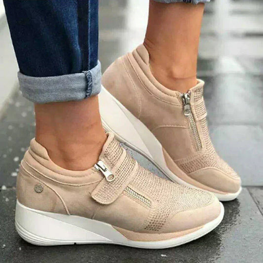 Damskie Stylowe Sneakersy z Amortyzującą Podeszwą i Zapięciem na Zamek Błyskawiczny