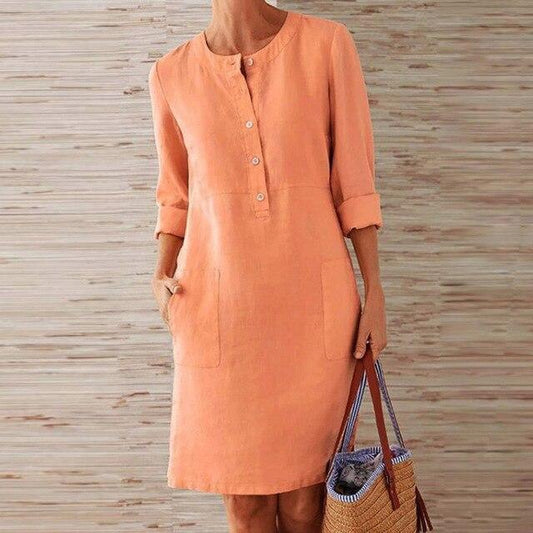 Kobieca Wygodna Letnia Sukienka Midi z Flattering Fitem
