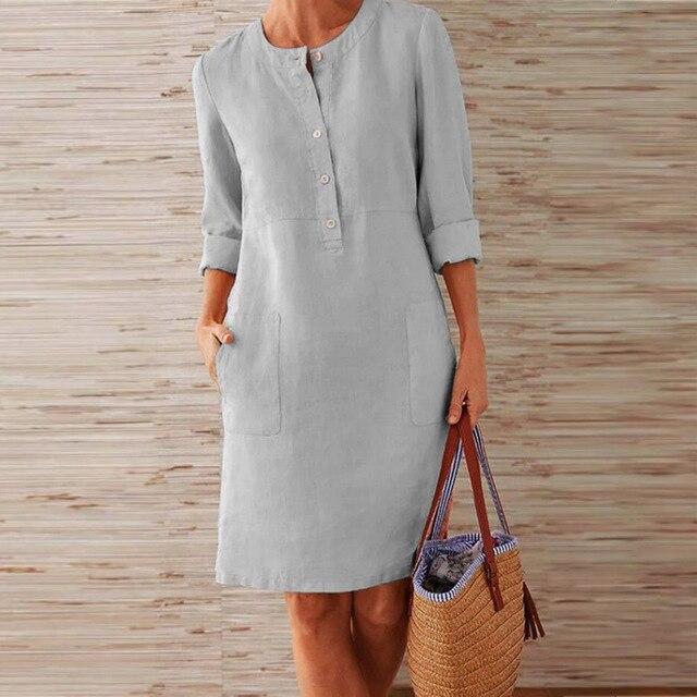 Kobieca Wygodna Letnia Sukienka Midi z Flattering Fitem