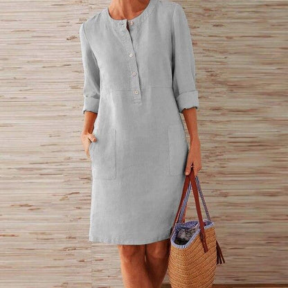 Kobieca Wygodna Letnia Sukienka Midi z Flattering Fitem