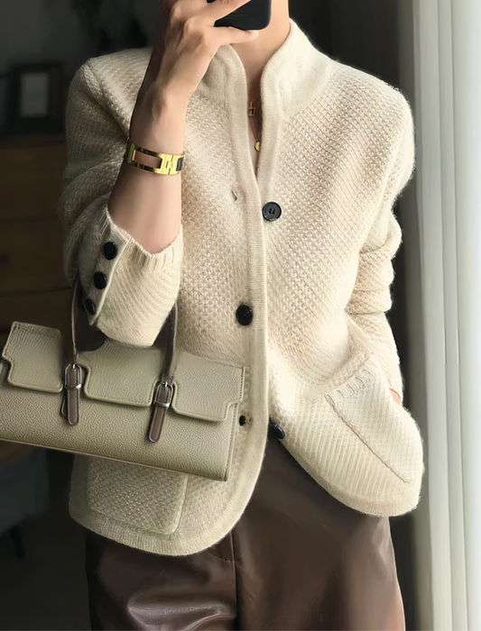 Kobiece Elegancka Kaszmirowa Kamizelka z Zapięciem i Kieszeniami