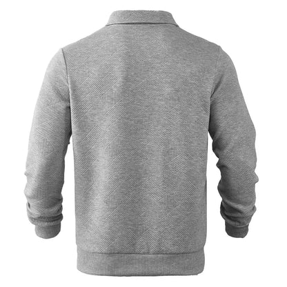 Męski sweter dzianinowy z krótkim zamkiem i geometrycznym wzorem