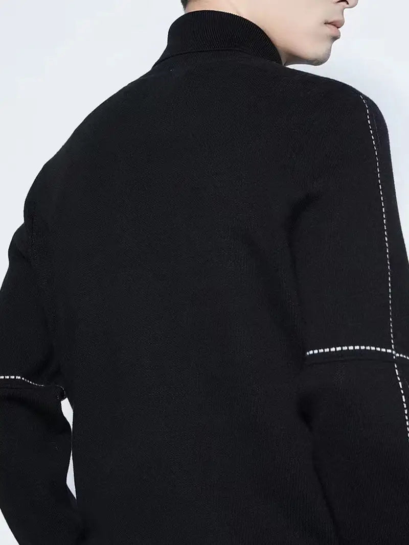Męski Sweter ze Stójką i Kontrastowymi Przeszyciami